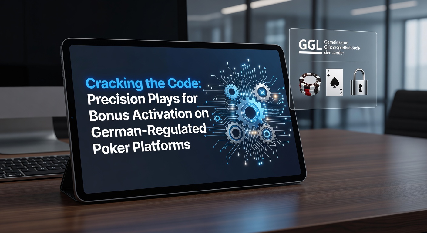 Nahaufnahme von Pokerchips neben einem Laptop-Bildschirm, der eine Bonusaktivierungsoberfläche auf einer regulierten Plattform zeigt, mit Fokus auf Wager-Tracker und Strategie-Elementen