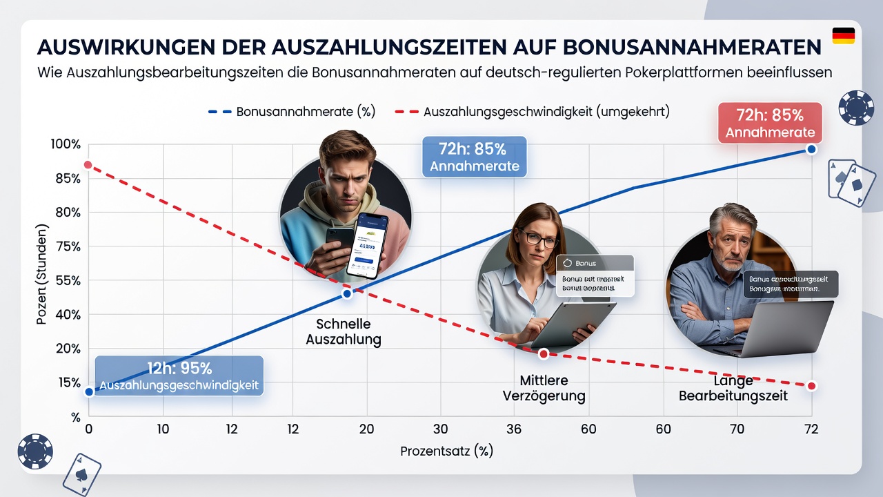 Vergleichsdiagramm von Auszahlungszeiten und Bonus-Beanspruchungsraten auf regulierten Poker-Seiten