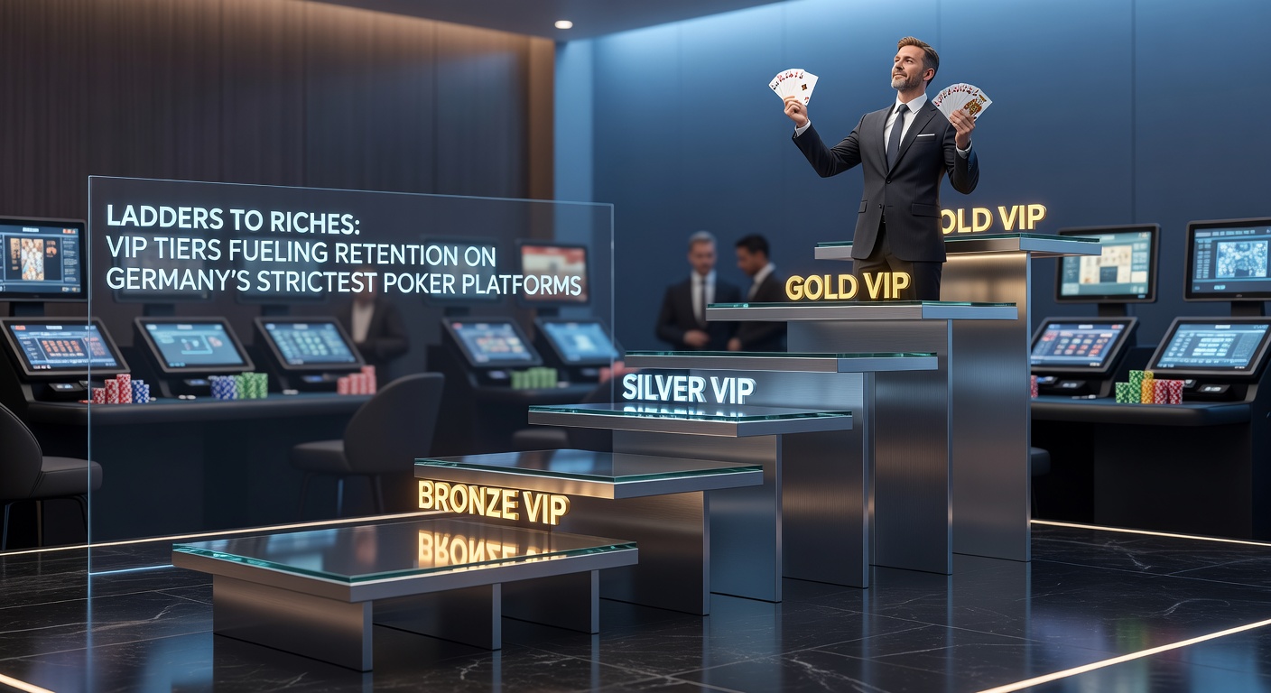 Grafik einer aufsteigenden VIP-Leiter mit Poker-Chips und Belohnungen auf einer deutschen Poker-Plattform